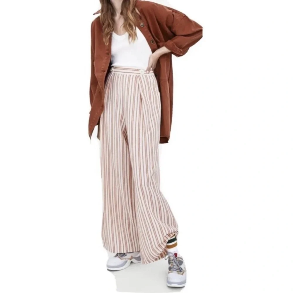Zara TRF Collection Striped Wide Leg Trousers Medium NWOT
